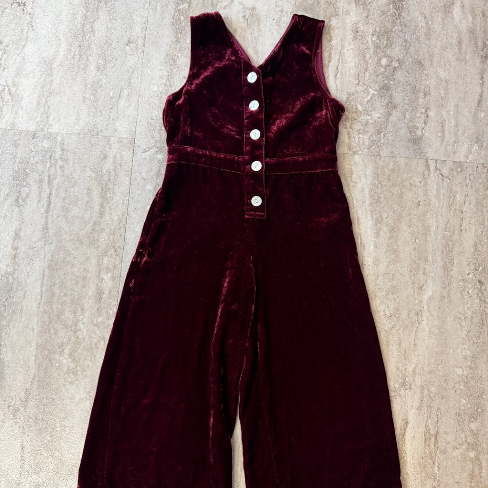 Faherty Alina Jumpsuit Red Velvet Girls Size‎ 4T Silk Blend Holiday Party Formal